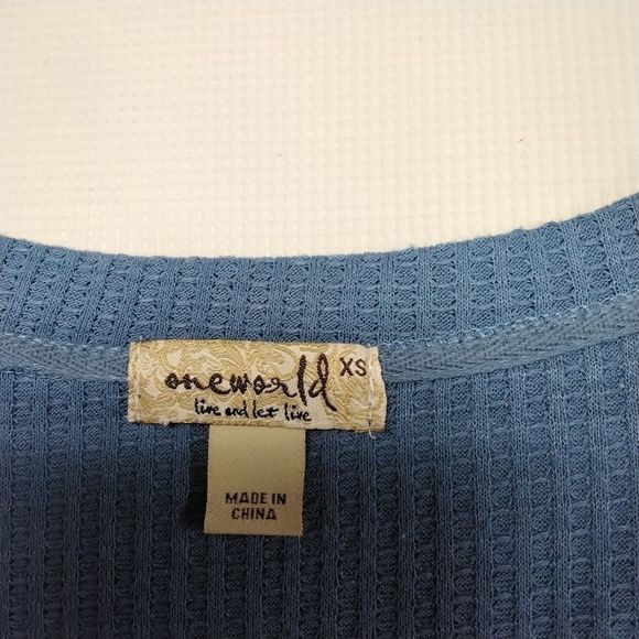 One World Tunic Top Knit Blue Rhinestone Sparkle Sz XS Boho Sparkle Cottagecore - Picture 6 of 10